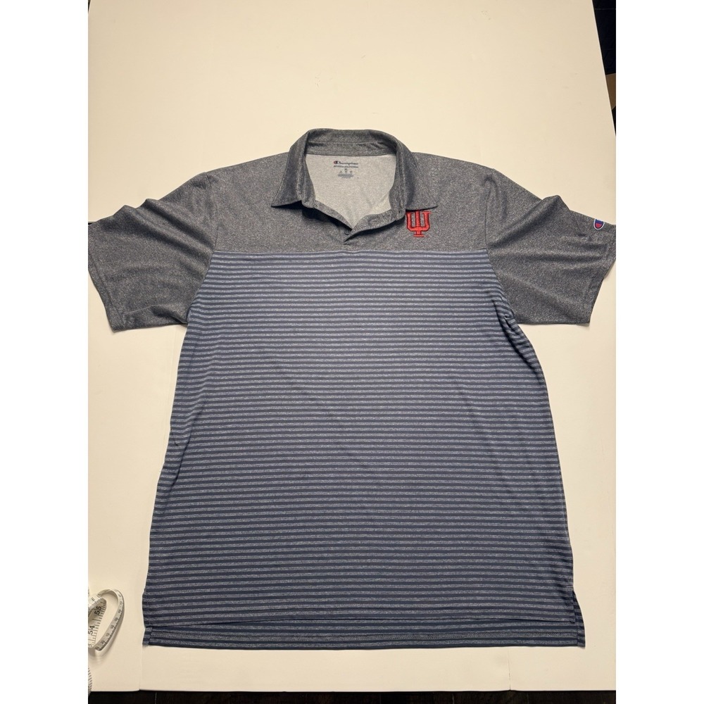 Indiana Men's Polo Shirt Stripes Gray Champion‎ Embroidered
